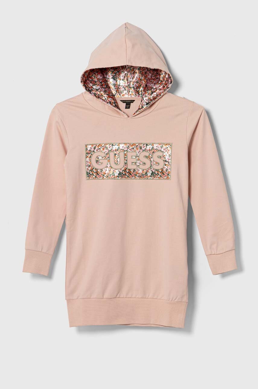 

Дитяча бавовняна сукня Guess колір рожевий mini пряма