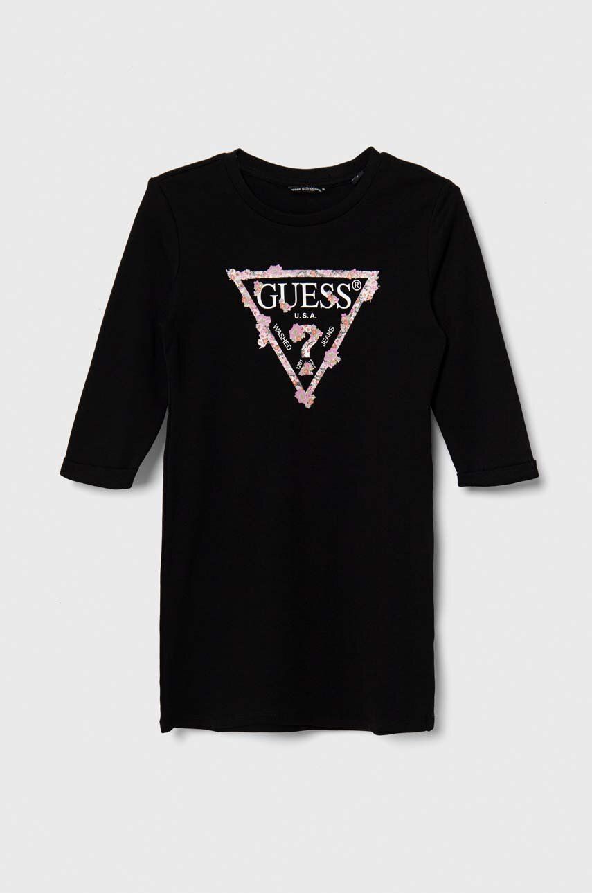 

Дитяча бавовняна сукня Guess колір чорний midi пряма