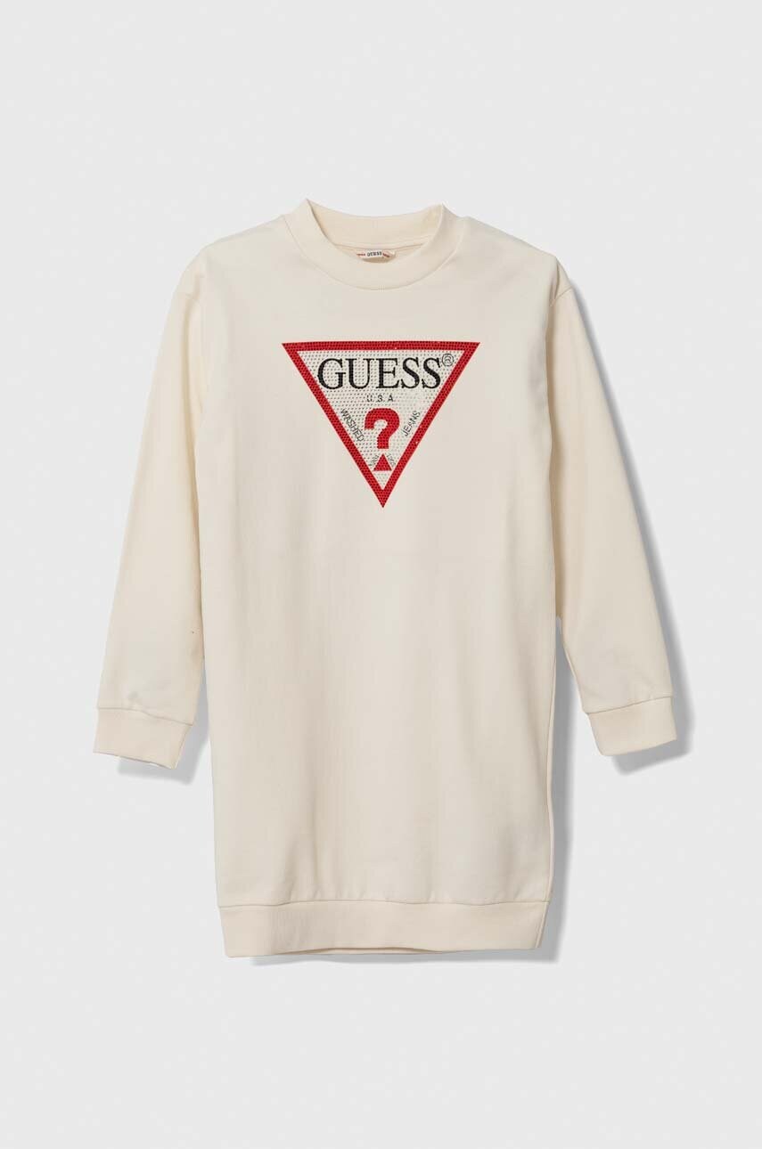 

Дитяча бавовняна сукня Guess колір бежевий midi пряма