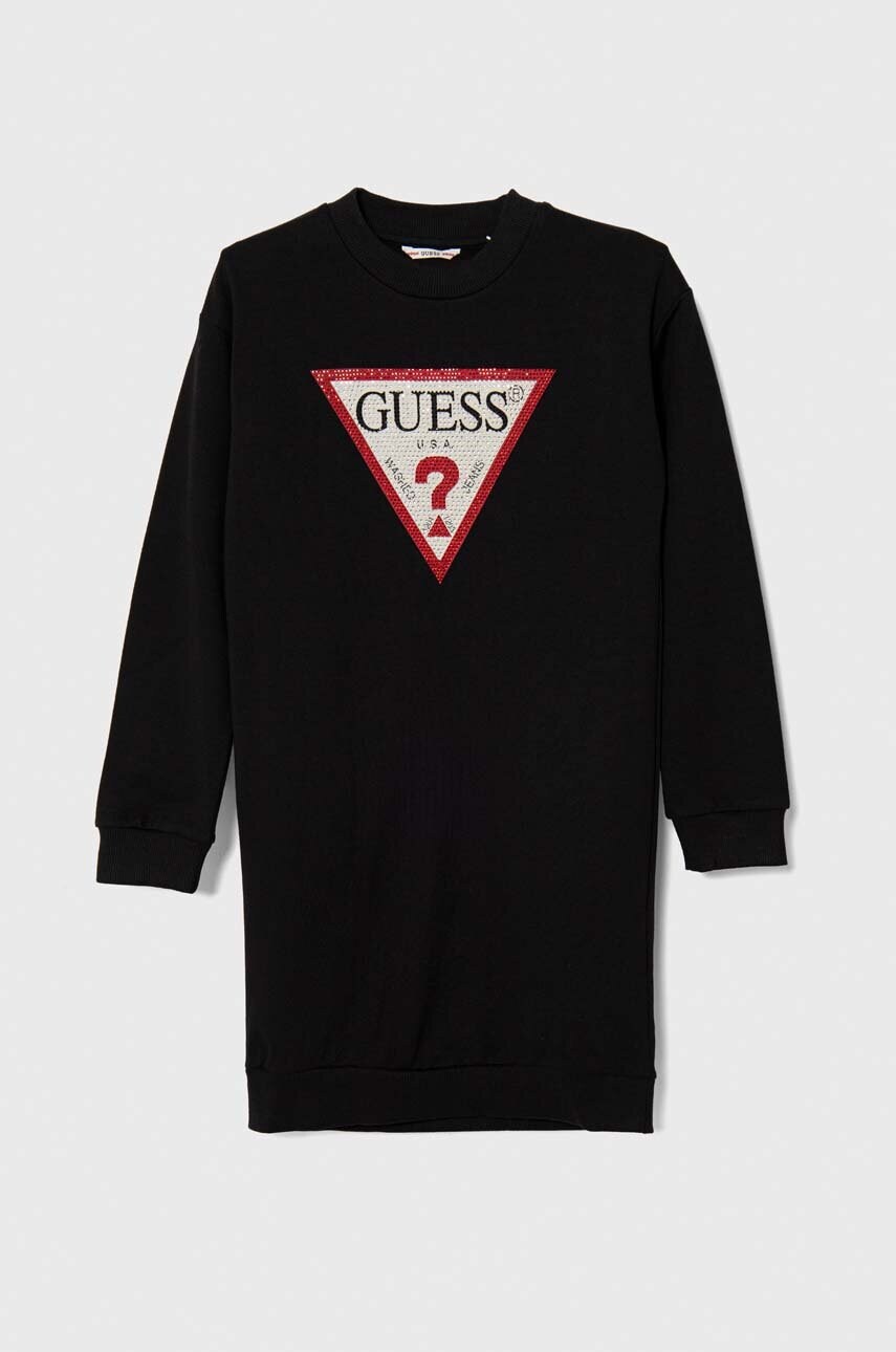 Levně Dětské bavlněné šaty Guess černá barva, midi