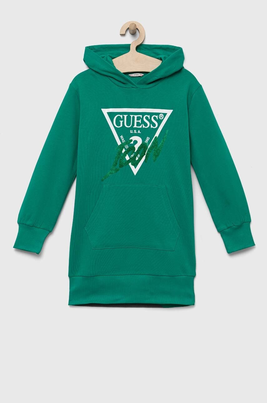 

Хлопковое детское платье Guess цвет зелёный mini прямое