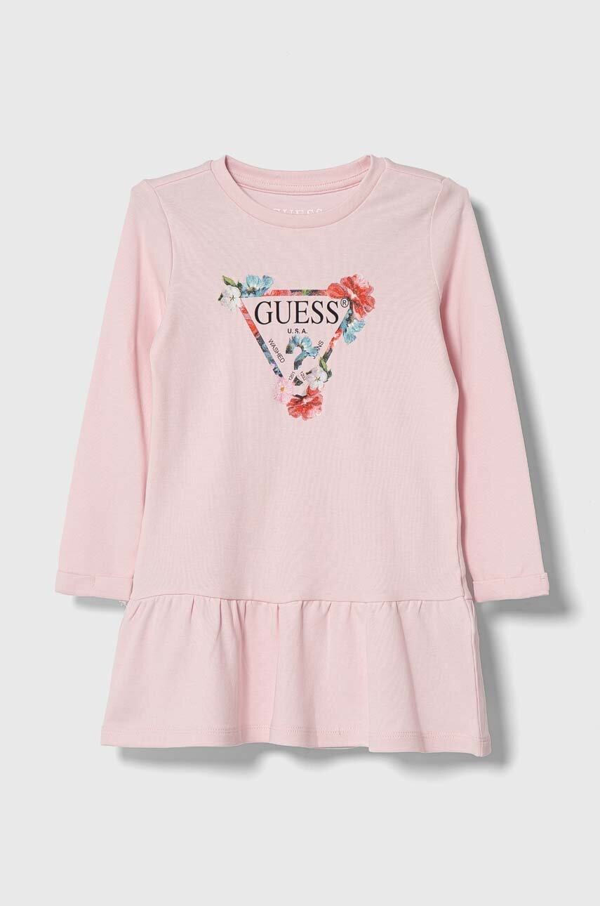 

Дитяча бавовняна сукня Guess колір рожевий mini розкльошена