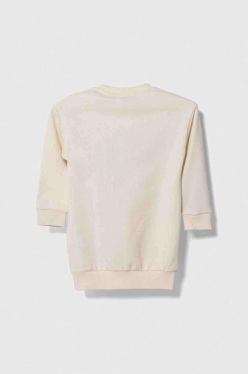 Хлопковое детское платье Guess цвет бежевый midi прямое Хлопковое детское платье Guess цвет бежевый midi прямое