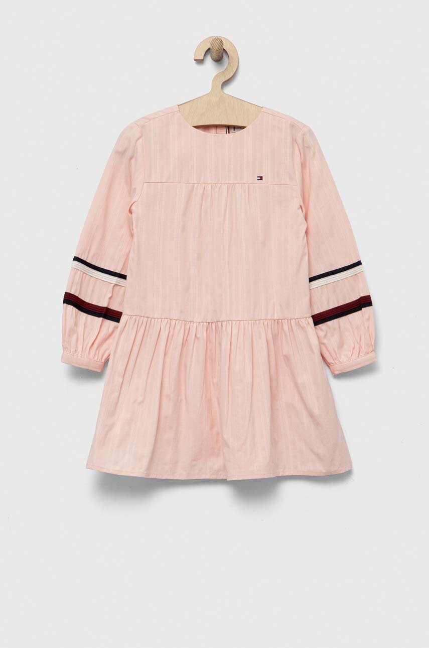 

Дитяча бавовняна сукня Tommy Hilfiger колір рожевий midi розкльошена