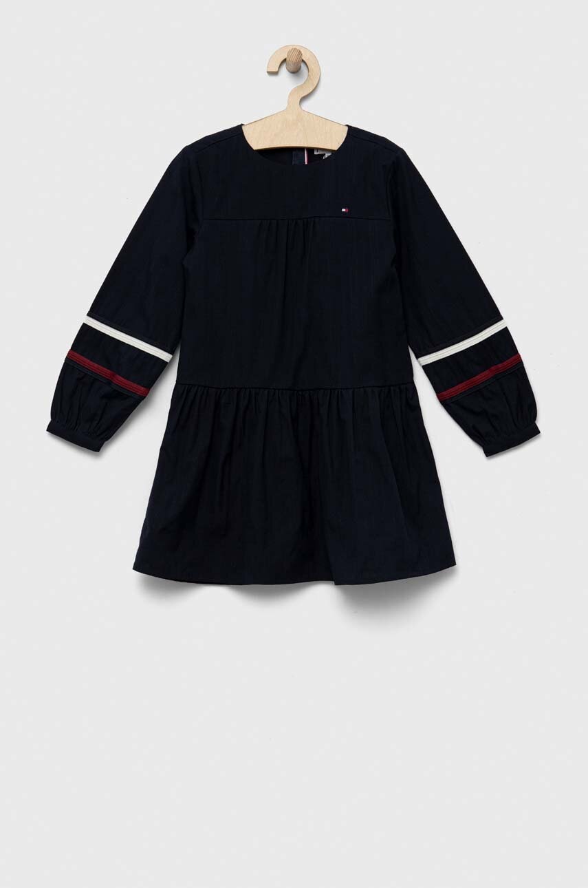 

Детска памучна рокля Tommy Hilfiger в тъмносиньо среднодълга разкроен модел, Тъмносин