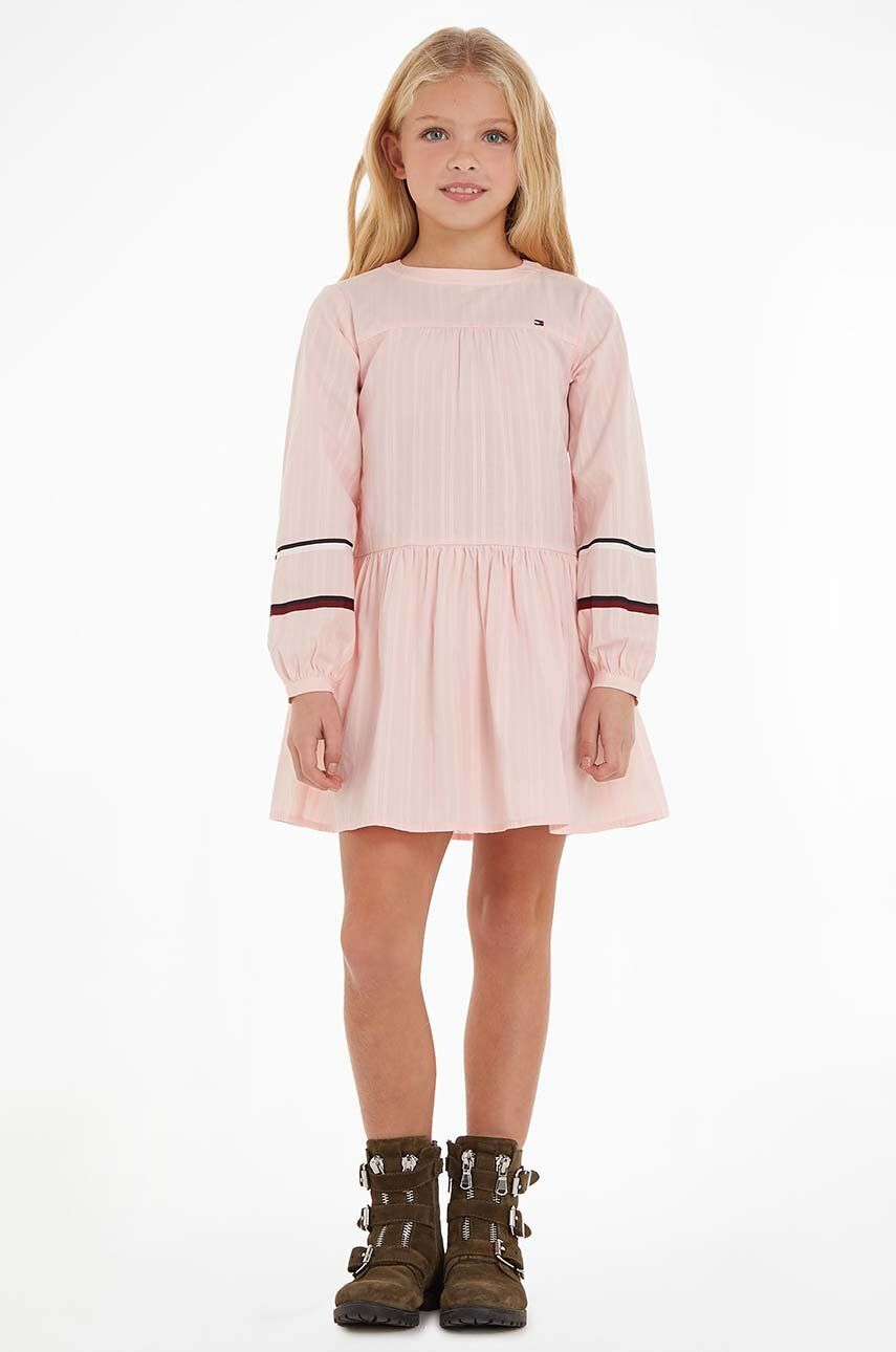 Dětské bavlněné šaty Tommy Hilfiger růžová barva, mini
