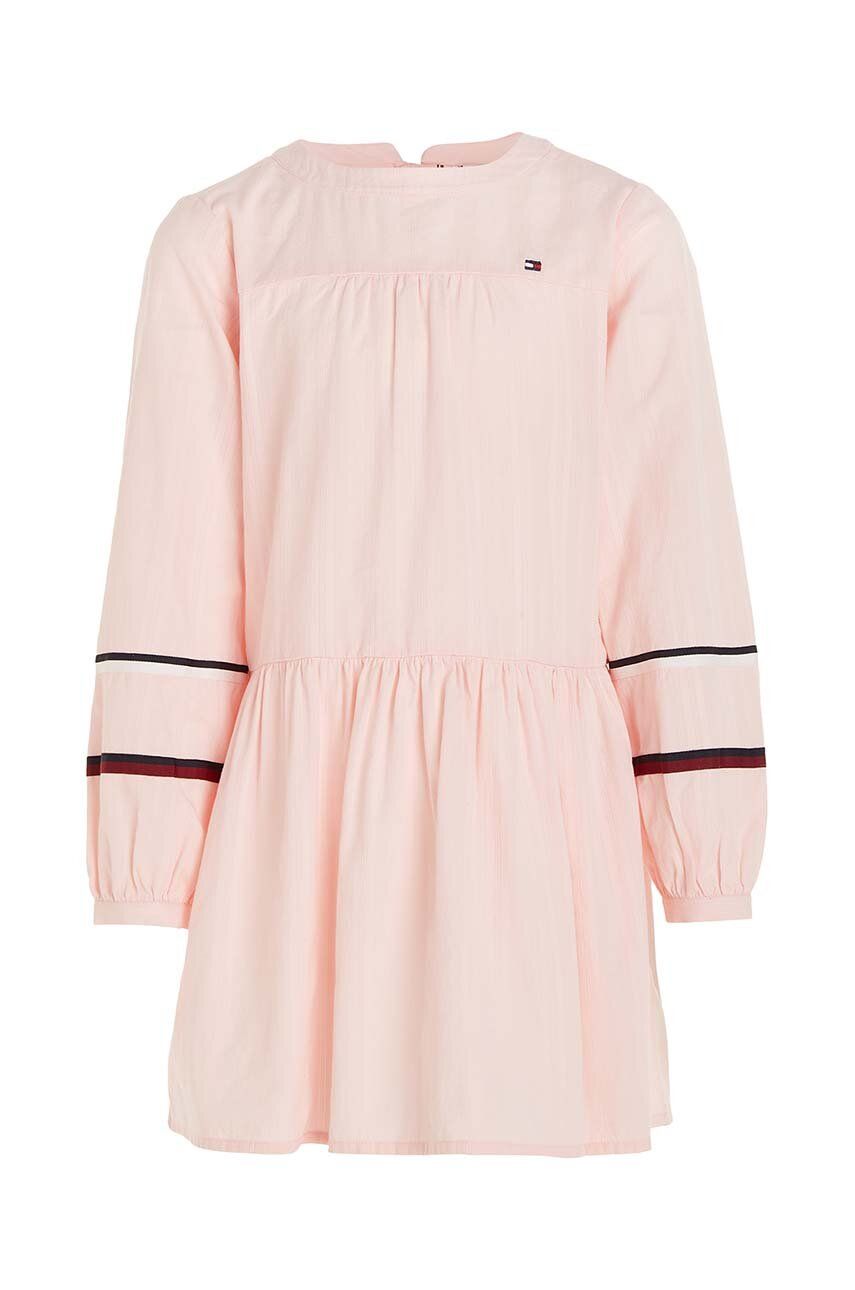 Dětské bavlněné šaty Tommy Hilfiger růžová barva, mini - růžová -  100 % Bavlna