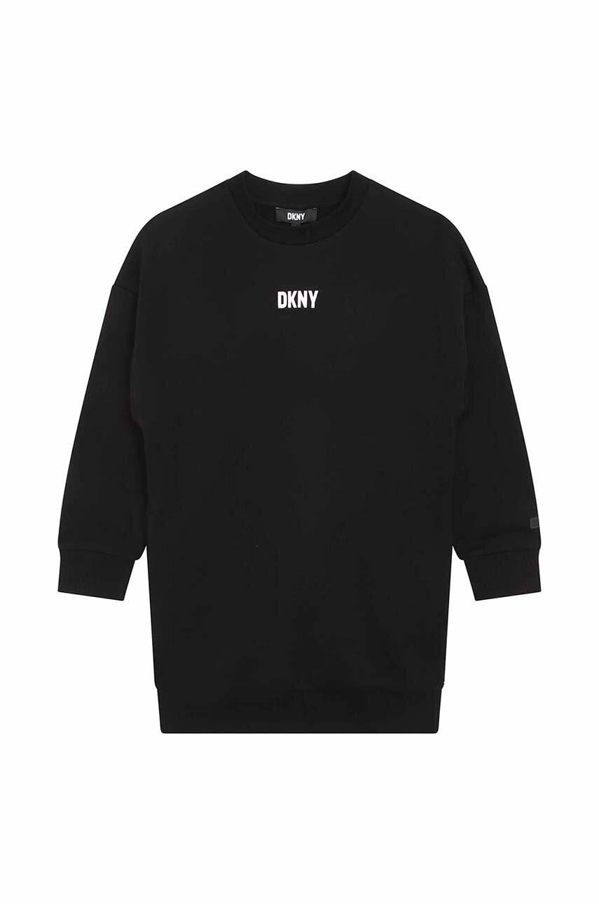 

Детска памучна рокля Dkny в черно къса с уголемена кройка, Черен