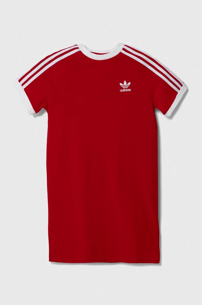 Levně Dětské bavlněné šaty adidas Originals červená barva, midi