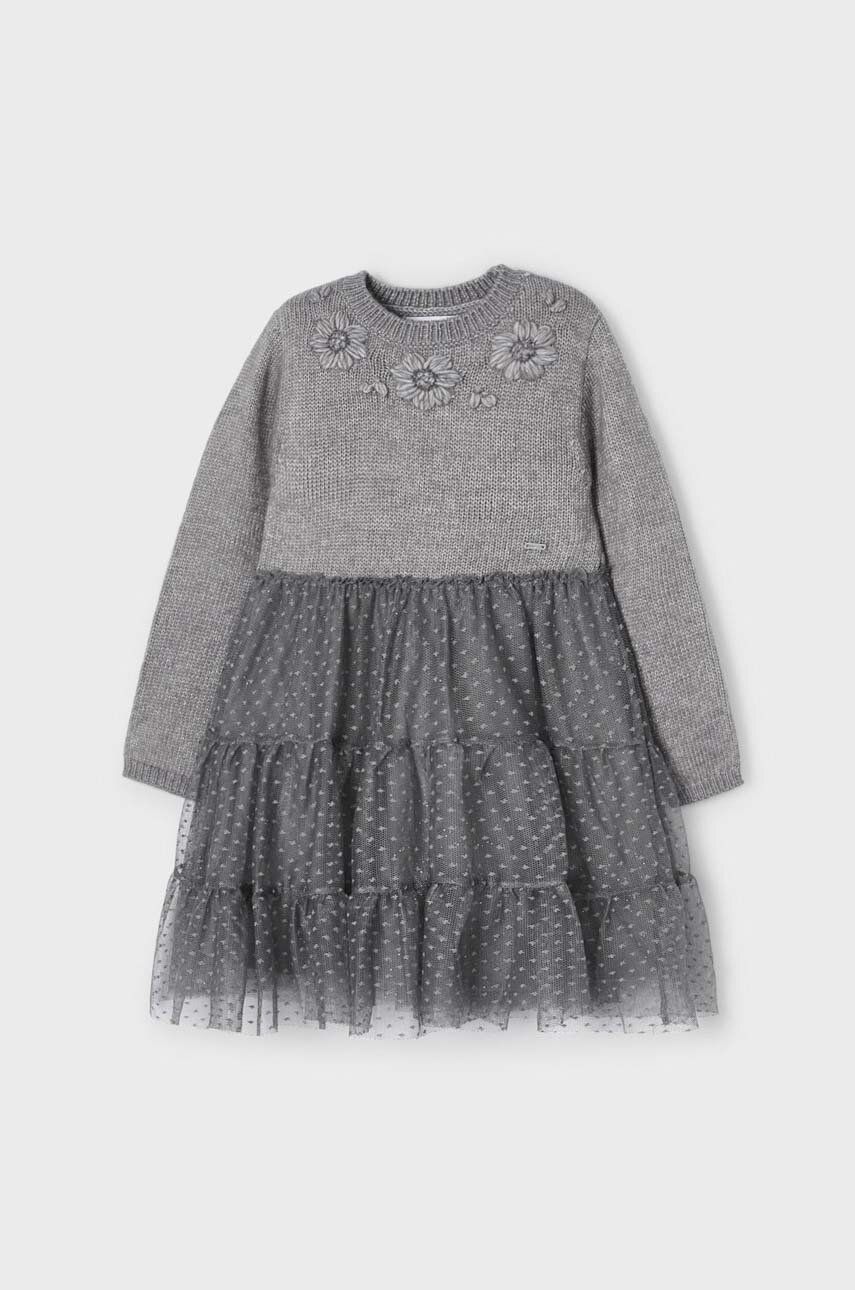 Dívčí šaty Mayoral šedá barva, mini - šedá -  Materiál č. 1: 75 % Recyklovaný polyester