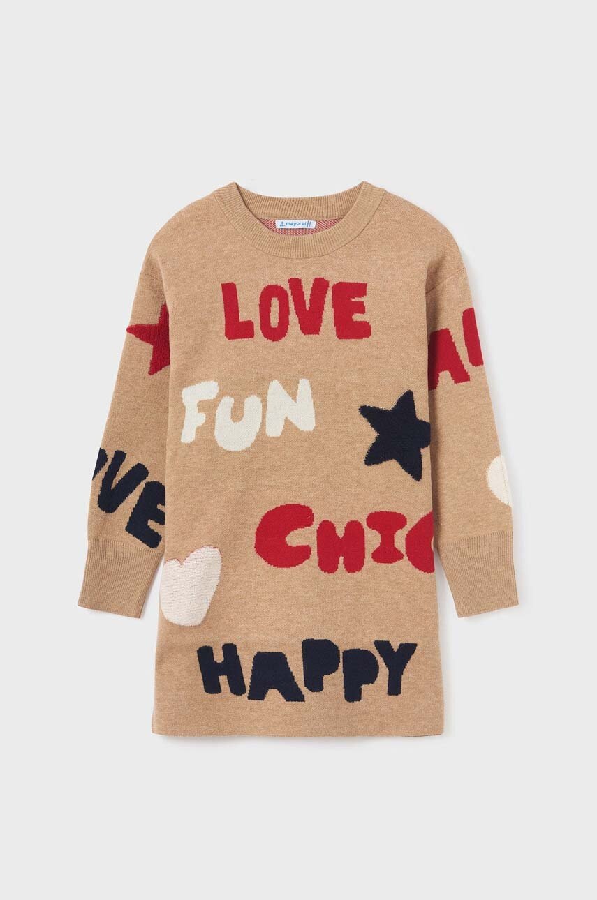 Детское платье Mayoral цвет бежевый mini прямое Детское платье Mayoral цвет бежевый mini прямое