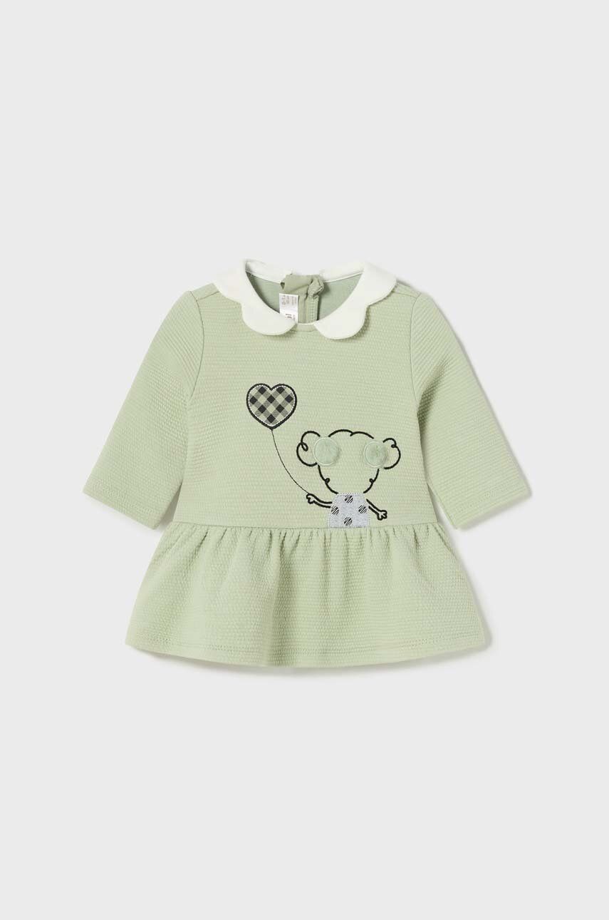 Сукня для немовлят Mayoral Newborn колір зелений mini розкльошена Сукня для немовлят Mayoral Newborn колір зелений mini розкльошена