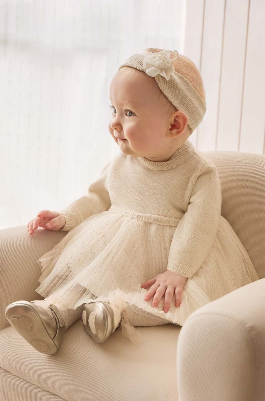 Mayoral Newborn rochie bebe culoarea bej, mini, evazati