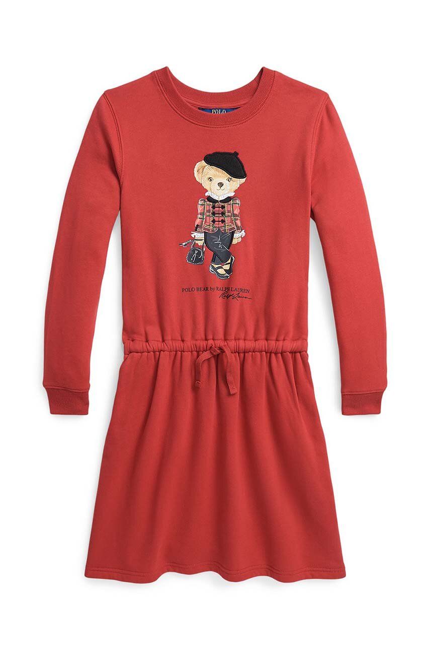 Levně Dívčí šaty Polo Ralph Lauren červená barva, mini