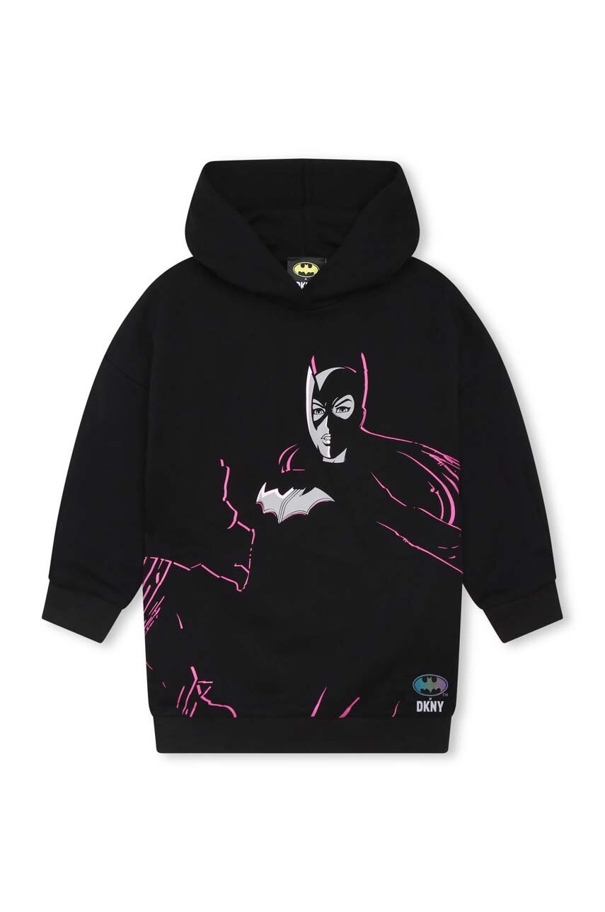 Хлопковое детское платье Dkny x DC Comics цвет чёрный mini прямое