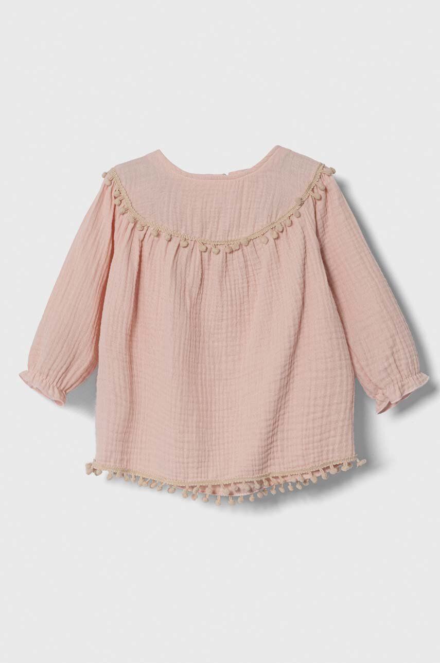 Dětské bavlněné šaty Jamiks růžová barva, midi - růžová -  100 % Organická bavlna