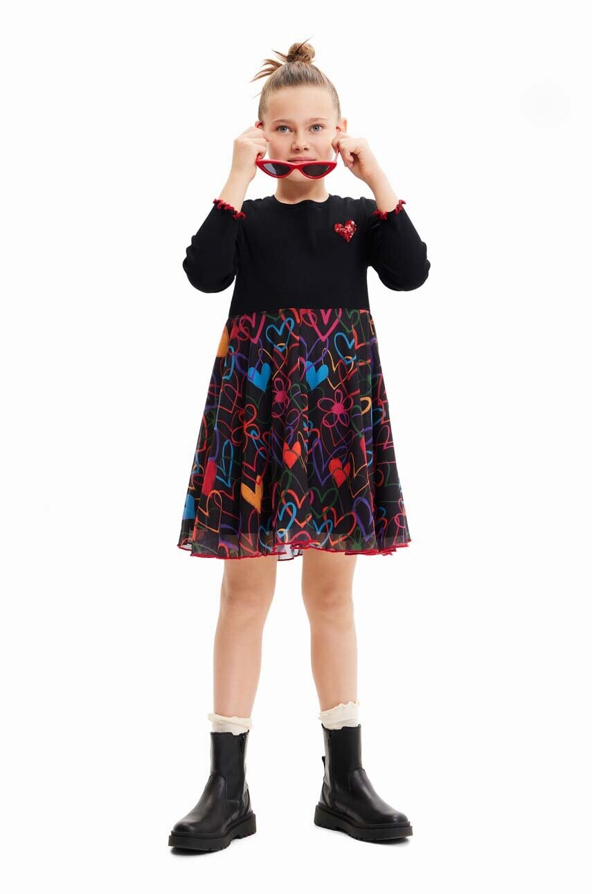 

Дитяча бавовняна сукня Desigual колір чорний mini розкльошена
