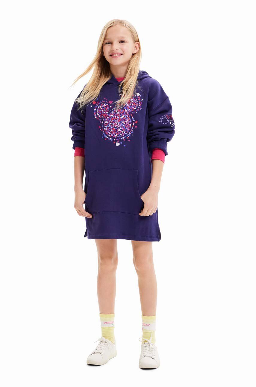 Dětské bavlněné šaty Desigual x Disney tmavomodrá barva, mini, oversize - námořnická modř - 100 % Ba