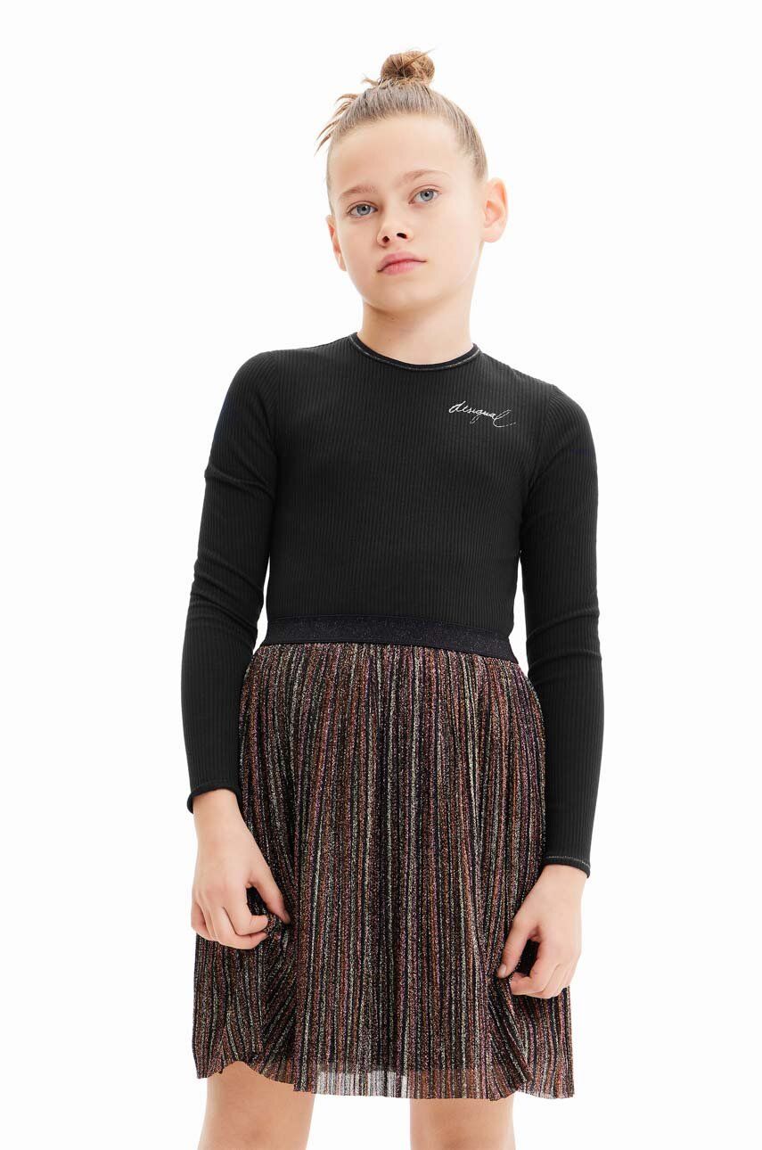 Dívčí šaty Desigual černá barva, mini - černá - Hlavní materiál: 65 % Polyester