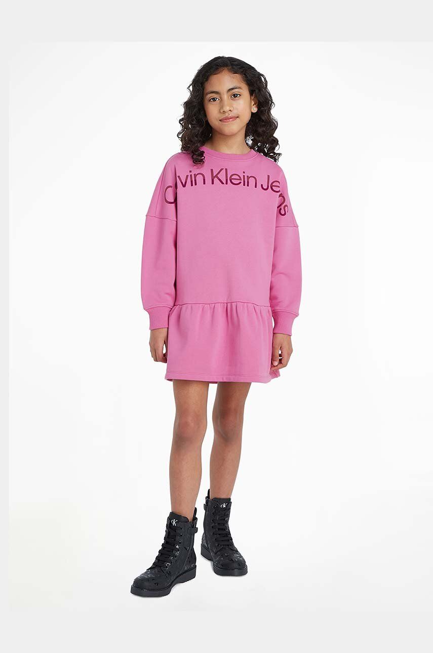 Levně Dětské bavlněné šaty Calvin Klein Jeans fialová barva, mini