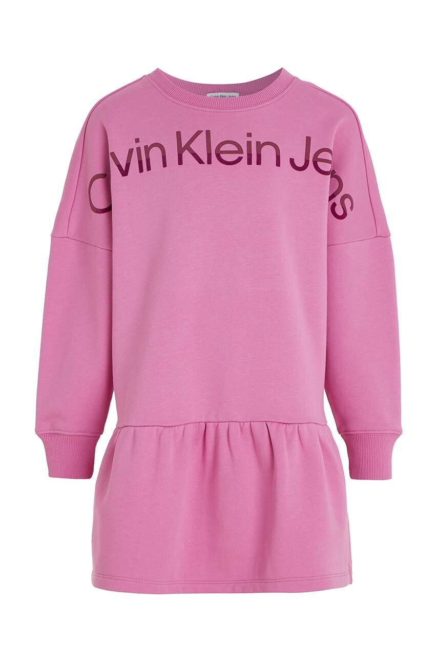 Хлопковое детское платье Calvin Klein Jeans цвет фиолетовый mini расклешённая