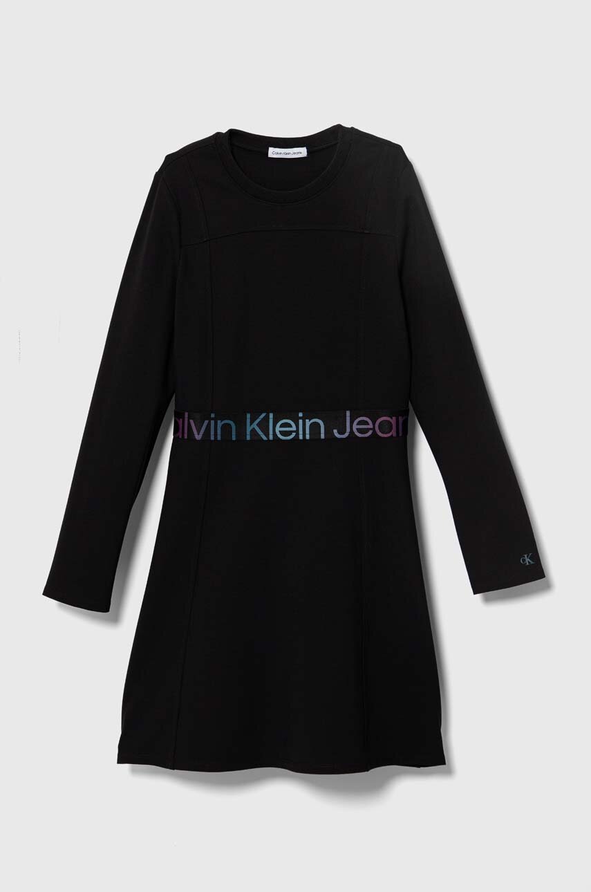 

Детска рокля Calvin Klein Jeans в черно къса разкроена, Черен