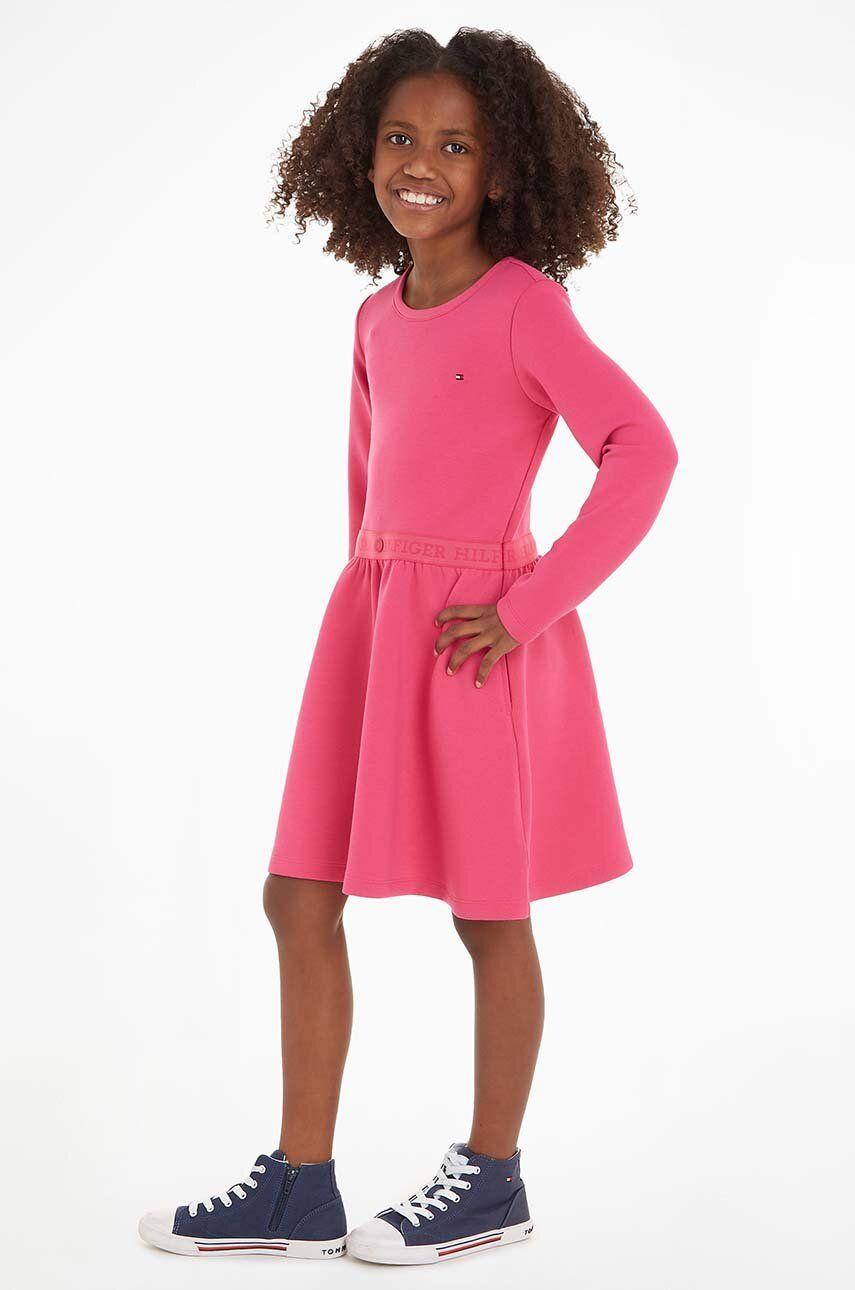 Levně Dívčí šaty Tommy Hilfiger růžová barva, mini