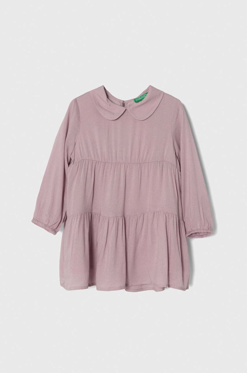 E-shop Dívčí šaty United Colors of Benetton fialová barva, mini