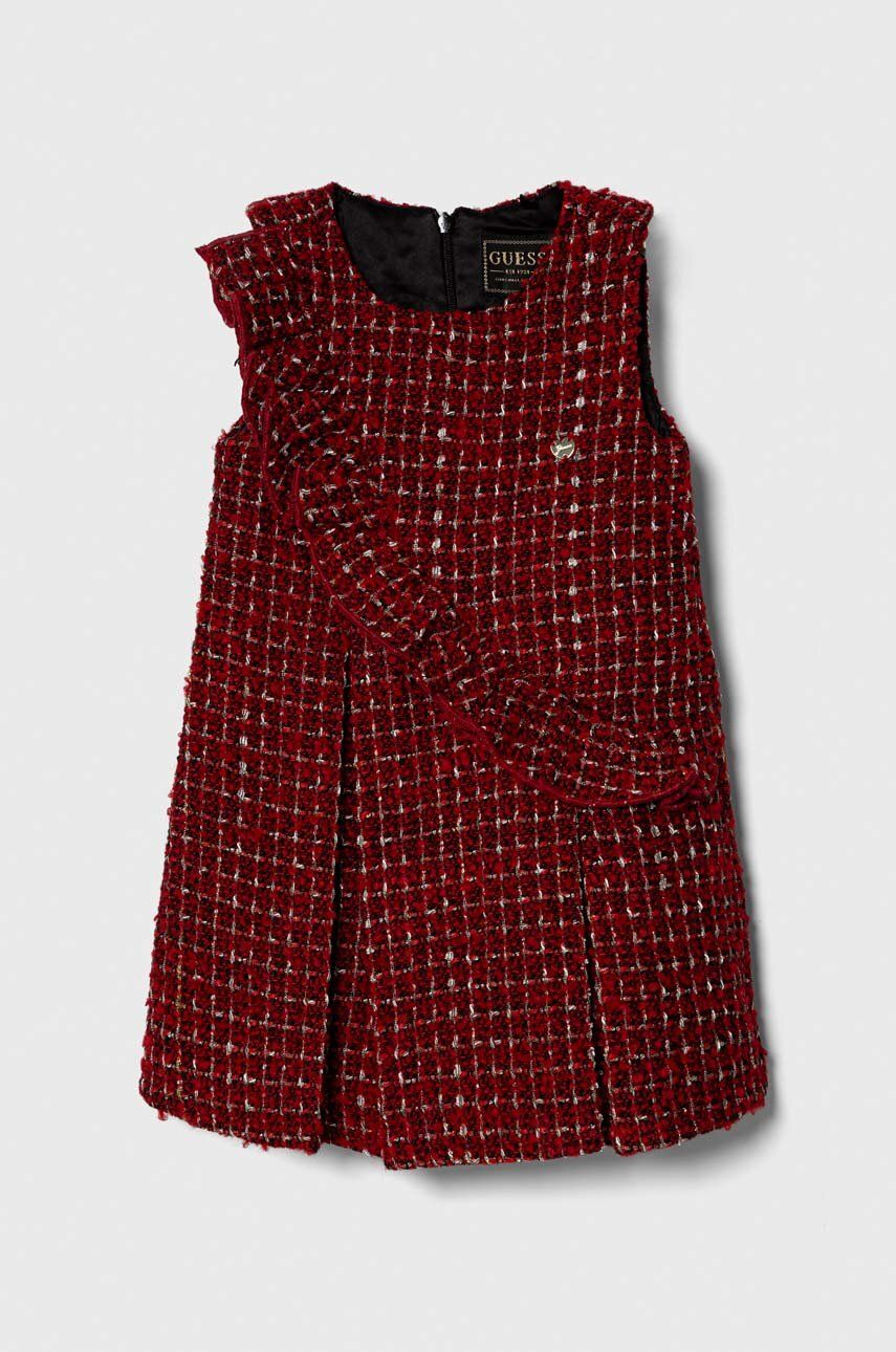 Dětské šaty s příměsí vlny Guess červená barva, mini - červená - Hlavní materiál: 80 % Polyester