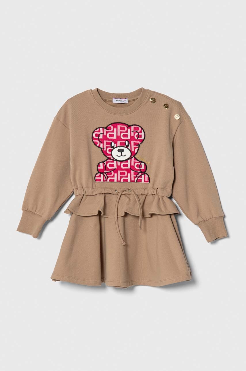 Дитяча сукня Pinko Up колір бежевий mini розкльошена Дитяча сукня Pinko Up колір бежевий mini розкльошена