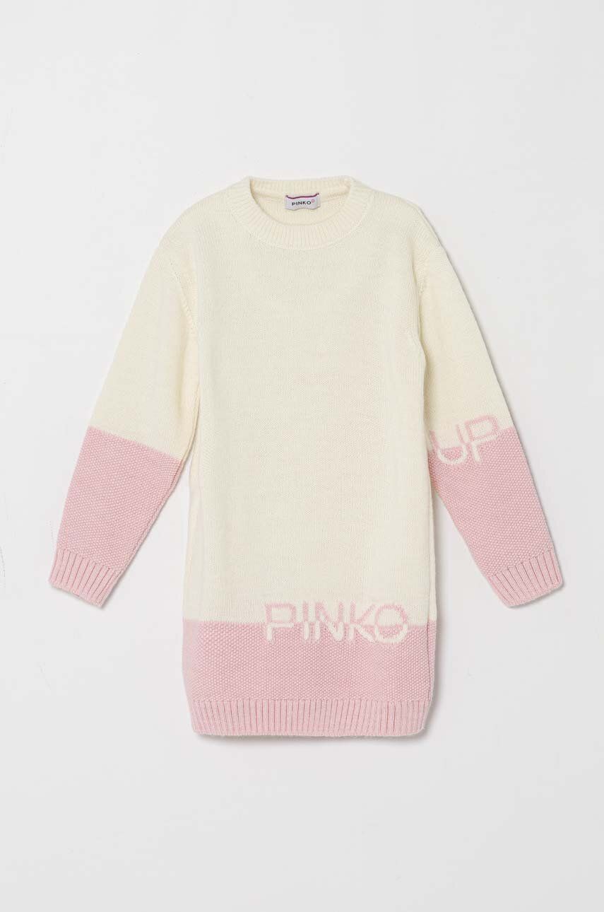 Levně Dětské šaty s příměsí vlny Pinko Up růžová barva, mini
