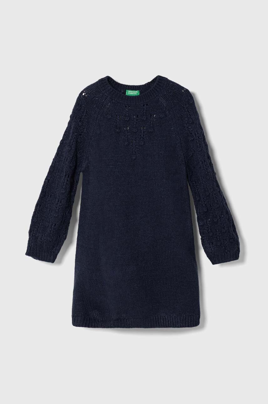 United Colors of Benetton rochie din amestec de lână pentru copii culoarea bleumarin, mini, dreaptă