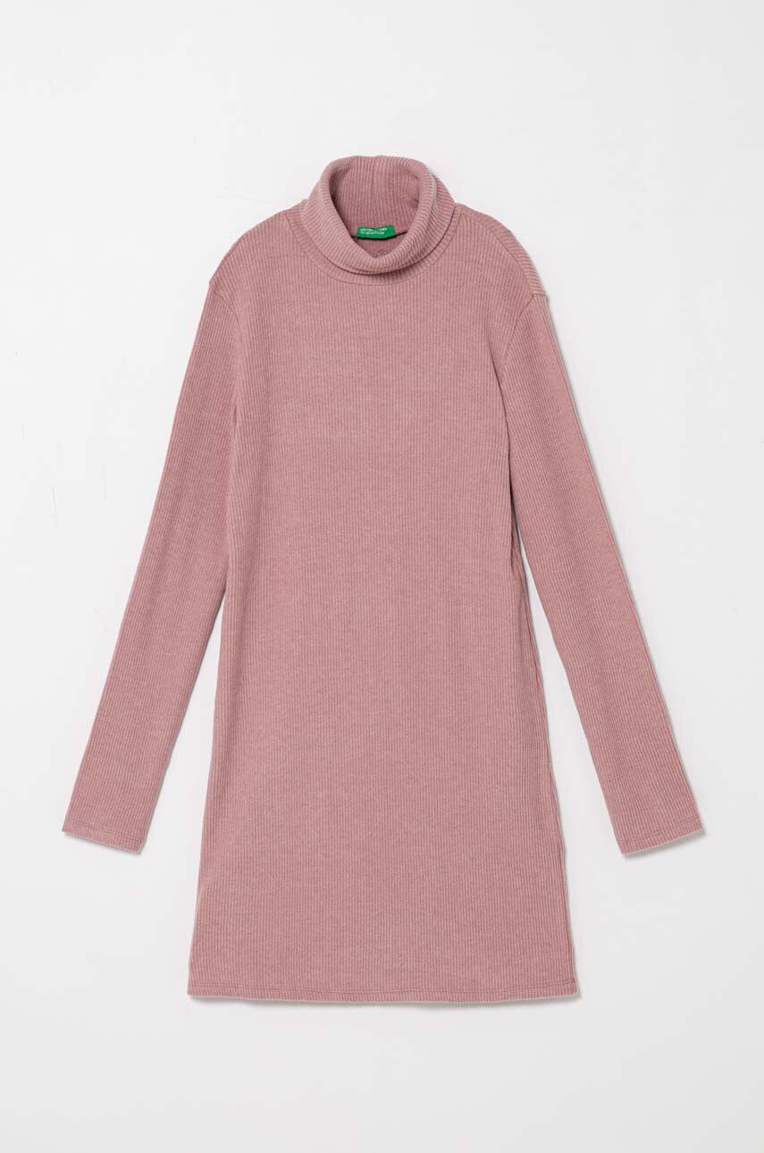 Levně Dívčí šaty United Colors of Benetton růžová barva, mini