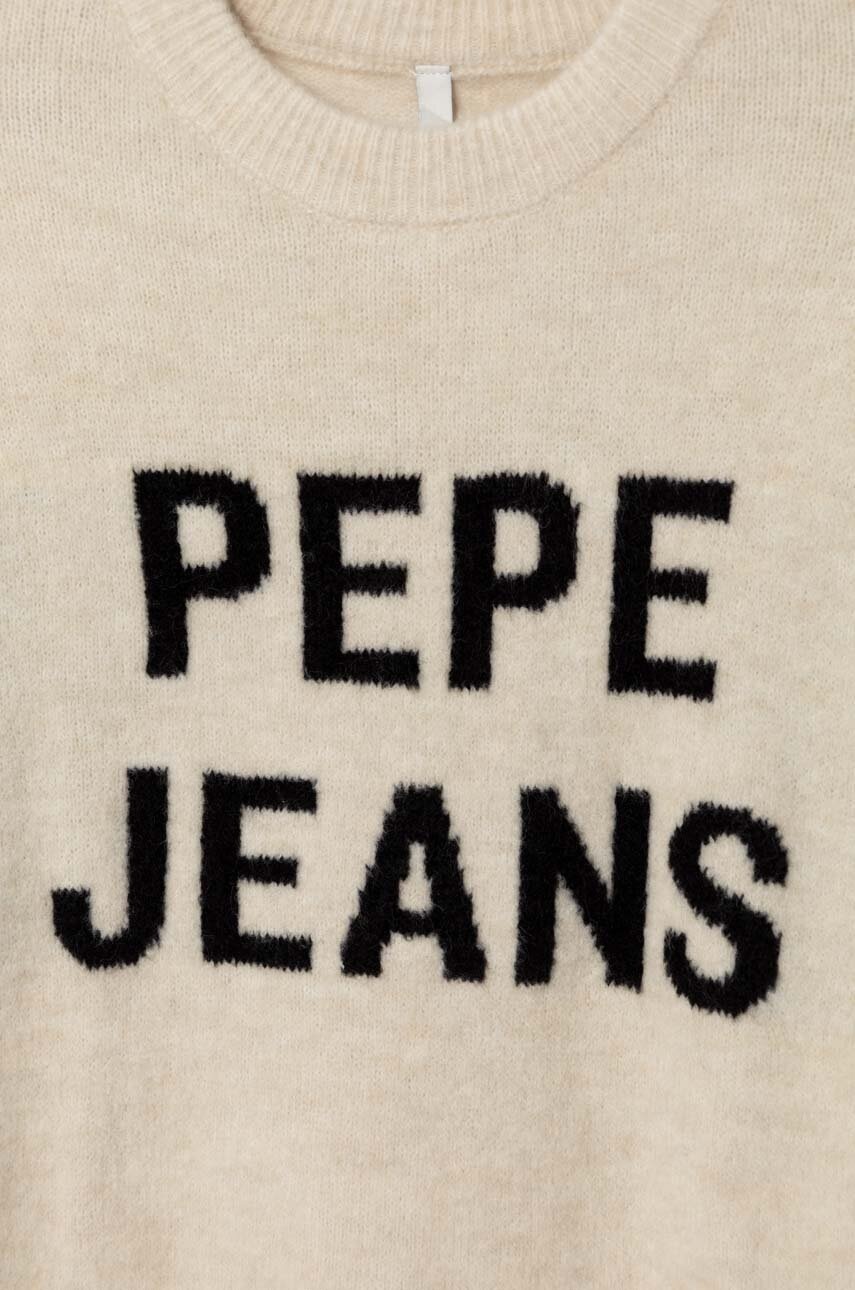 Pepe Jeans Rochie Din Amestec De Lână Pentru Copii Culoarea Bej, Mini, Oversize