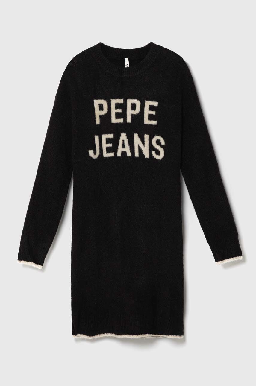 Pepe Jeans rochie din amestec de lână pentru copii culoarea negru, mini, oversize