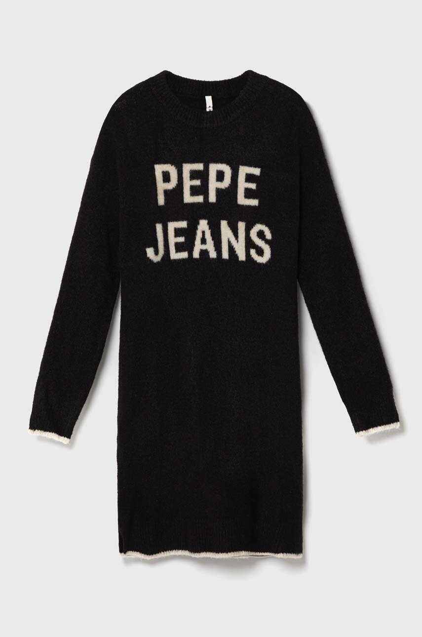 Pepe Jeans rochie din amestec de lână pentru copii culoarea negru, mini, oversize