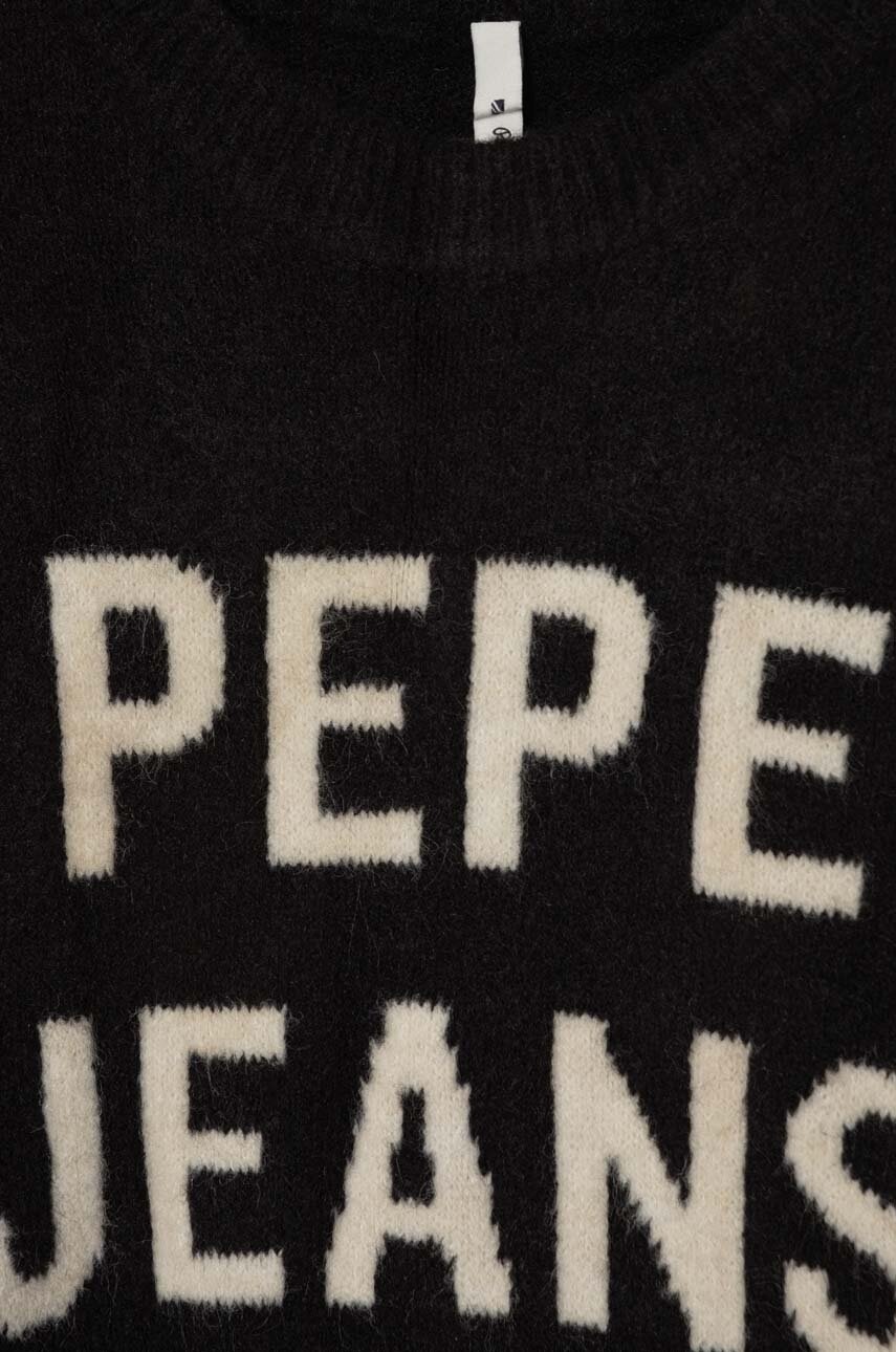 Pepe Jeans Rochie Din Amestec De Lână Pentru Copii Culoarea Negru, Mini, Oversize