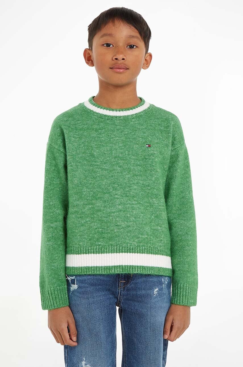 Levně Dětský svetr s příměsí vlny Tommy Hilfiger zelená barva, hřejivý
