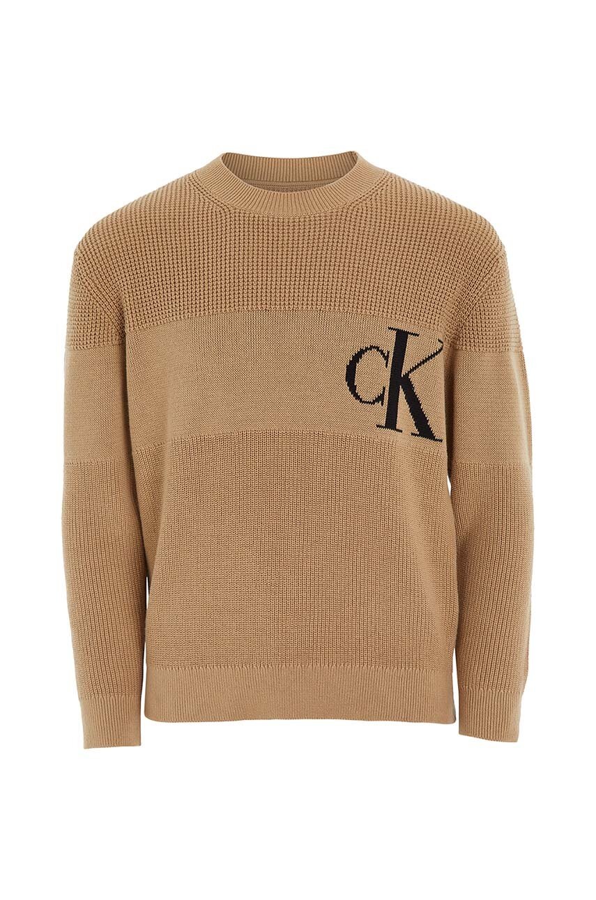

Детски памучен пуловер Calvin Klein Jeans в бежово, Бежов