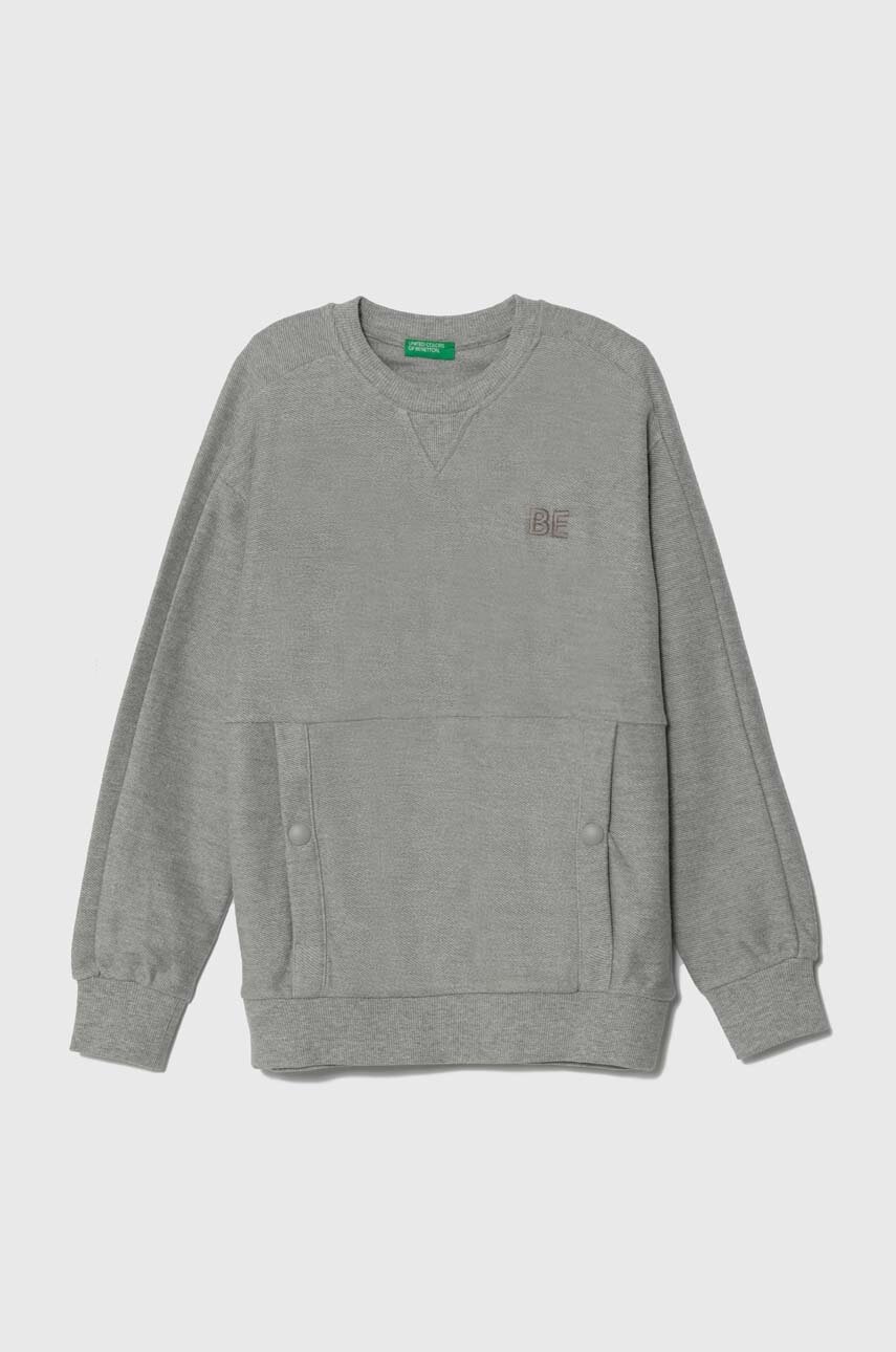 United Colors of Benetton hanorac de bumbac pentru copii culoarea gri, neted