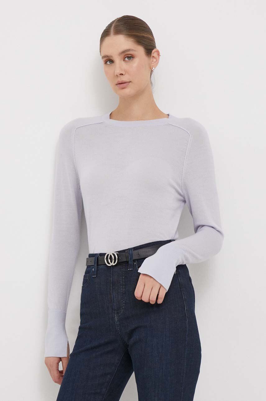 Vlněný svetr Calvin Klein dámský, lehký - modrá - 100 % Vlna