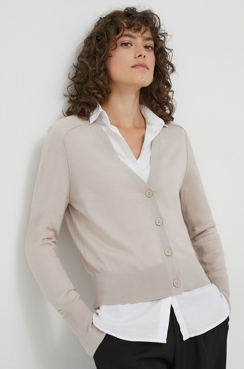 Vlněný svetr Calvin Klein dámský, šedá barva, lehký - béžová - 100 % Vlna