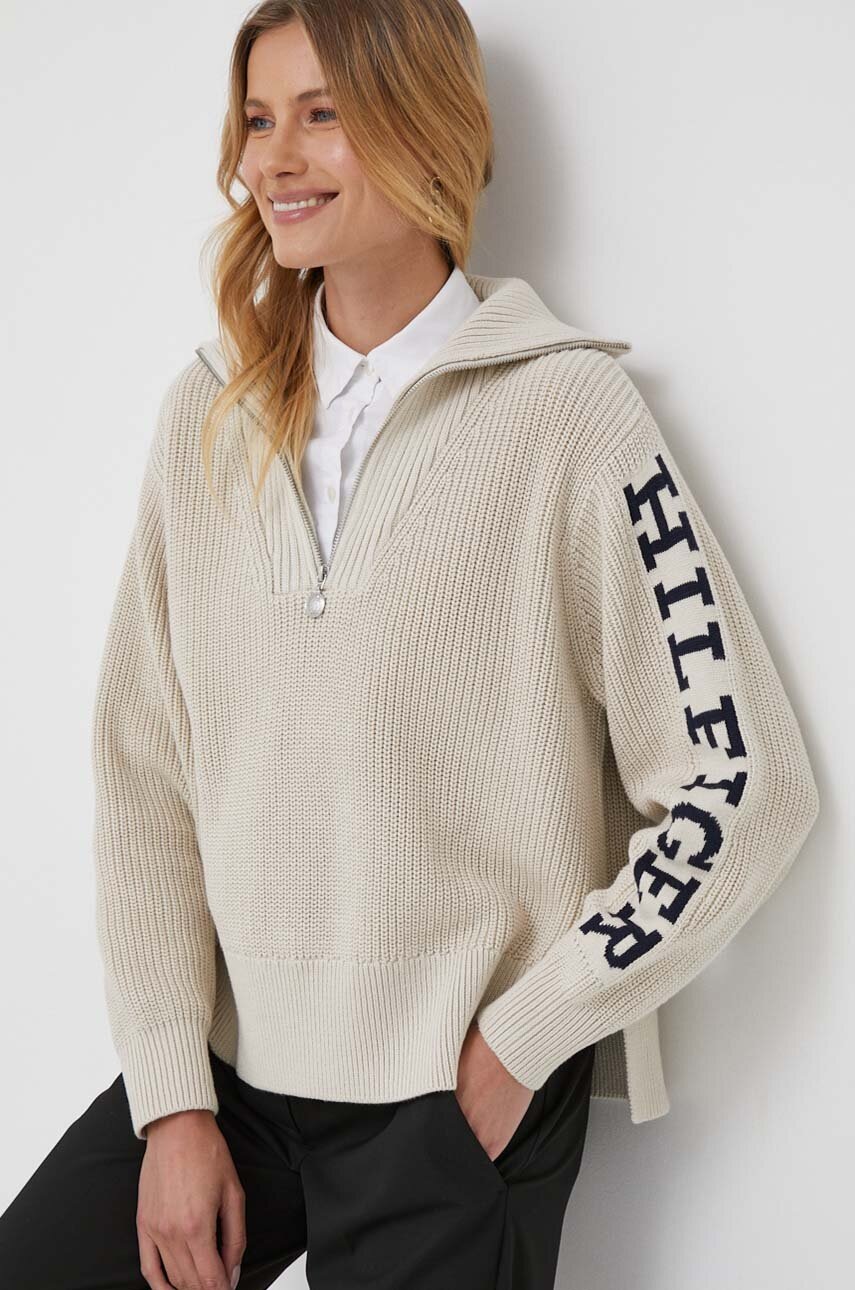 

Бавовняний светр Tommy Hilfiger колір бежевий теплий гольф