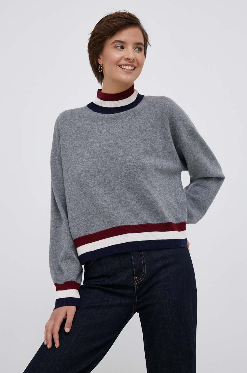 

Вовняний светр Tommy Hilfiger жіночий колір сірий легкий півгольф