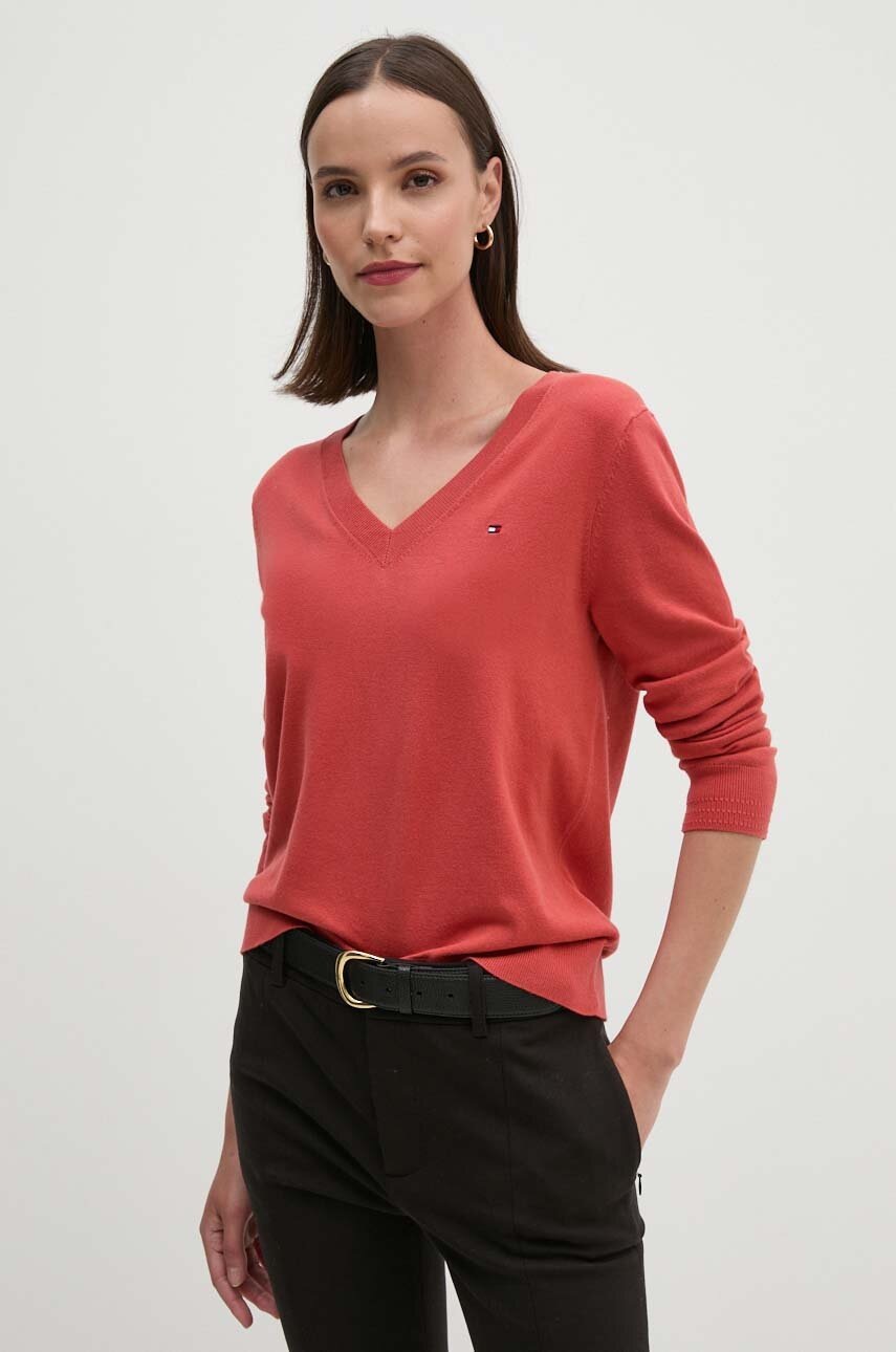 

Пуловер Tommy Hilfiger дамски в синьо от лека материя WW0WW40098, Червен