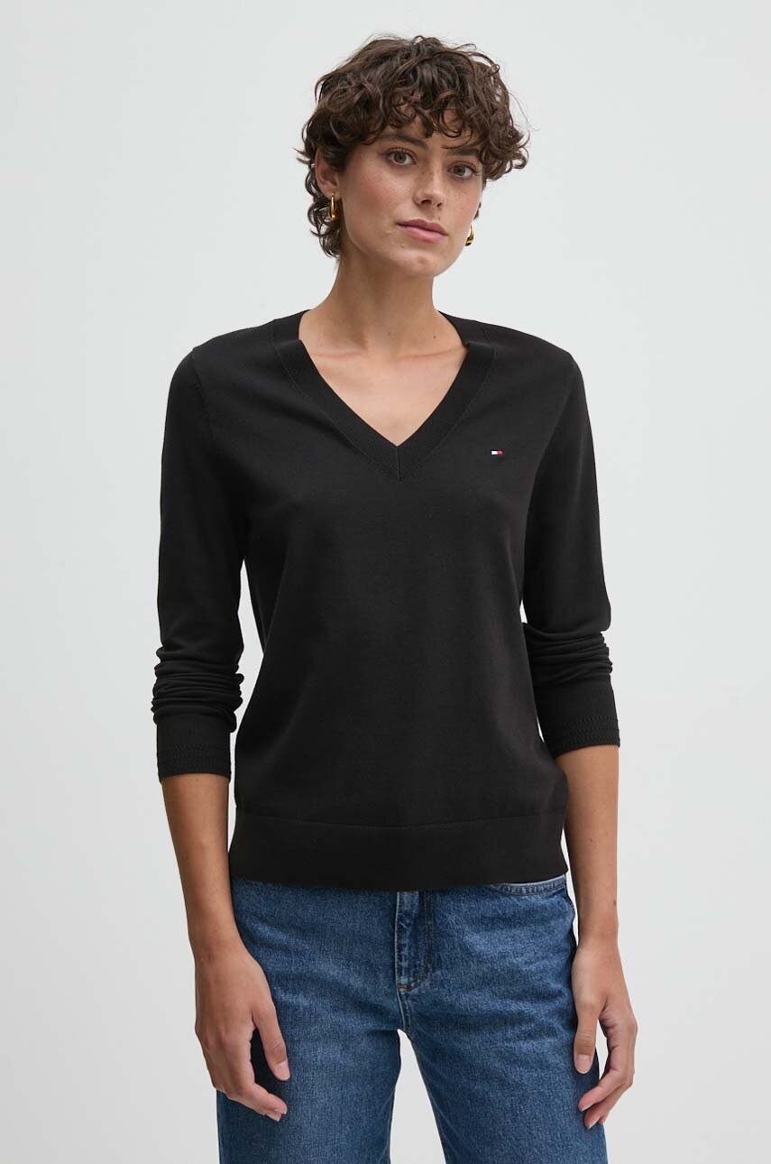 

Пуловер Tommy Hilfiger дамски в черно от лека материя WW0WW40098, Черен