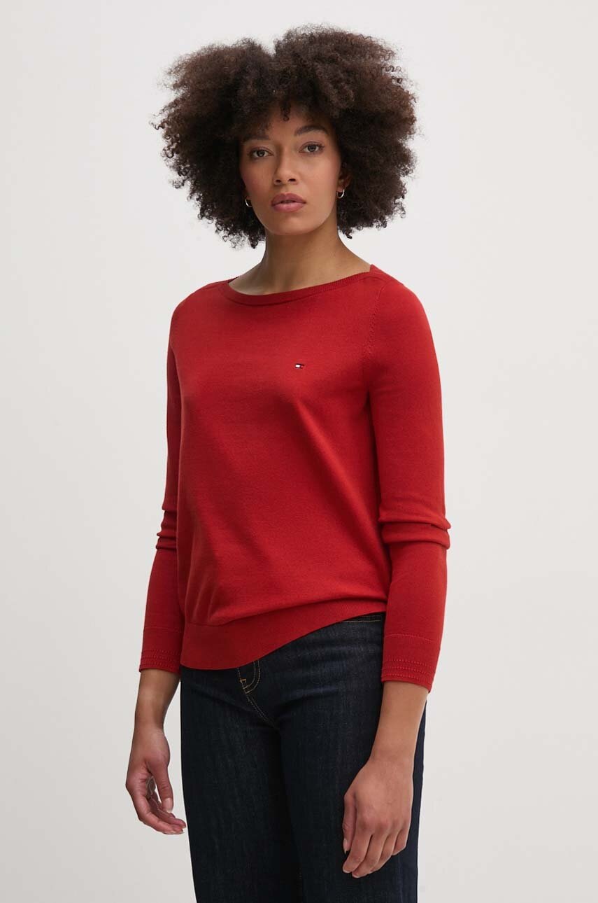 

Пуловер Tommy Hilfiger дамски в бордо от лека материя WW0WW40099, Червен