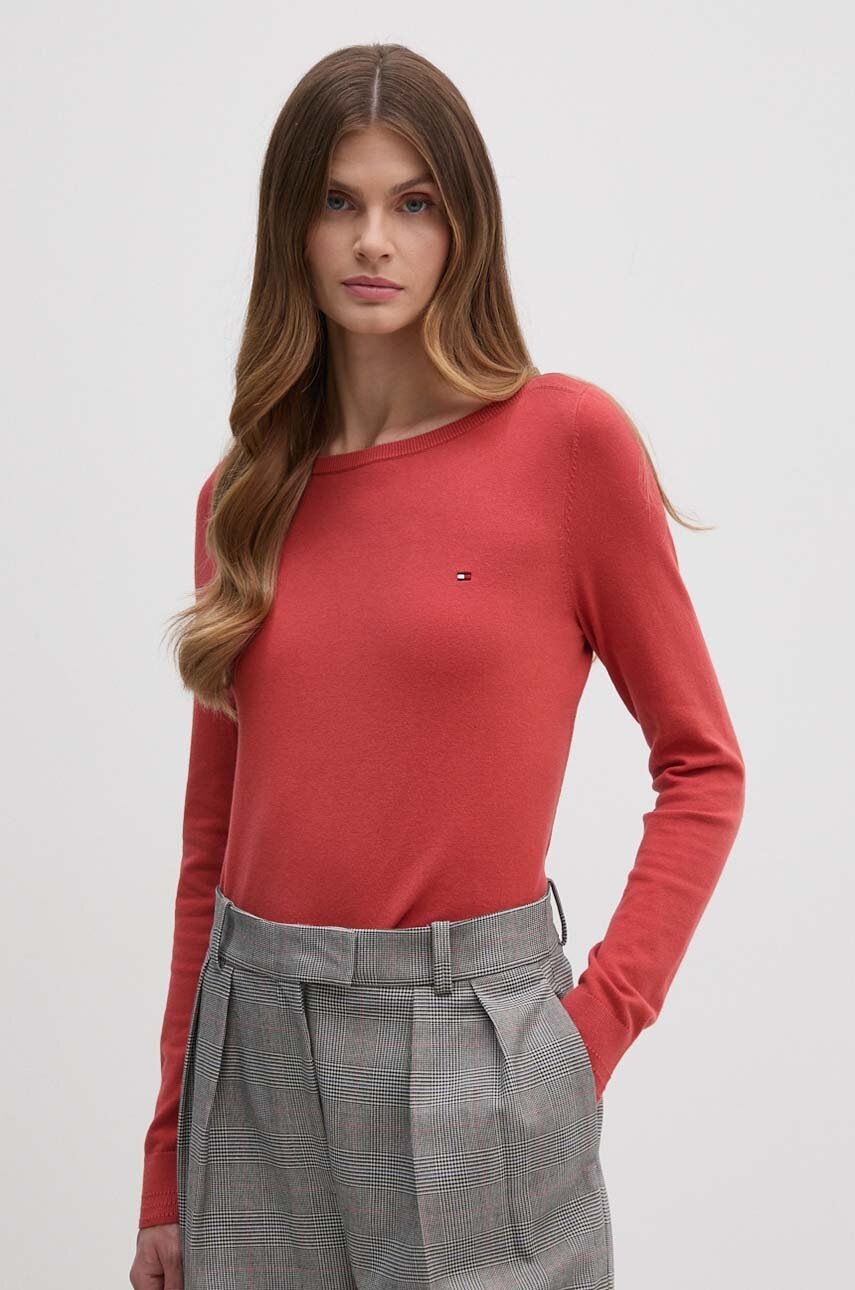 

Пуловер Tommy Hilfiger дамски в червено от лека материя WW0WW40099, Червен