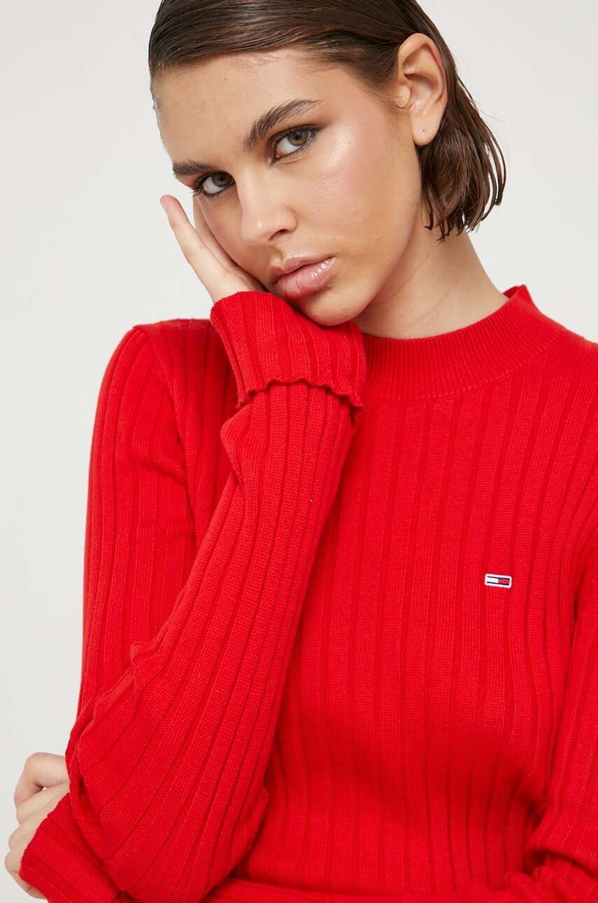 

Хлопковый свитер Tommy Jeans цвет красный лёгкий