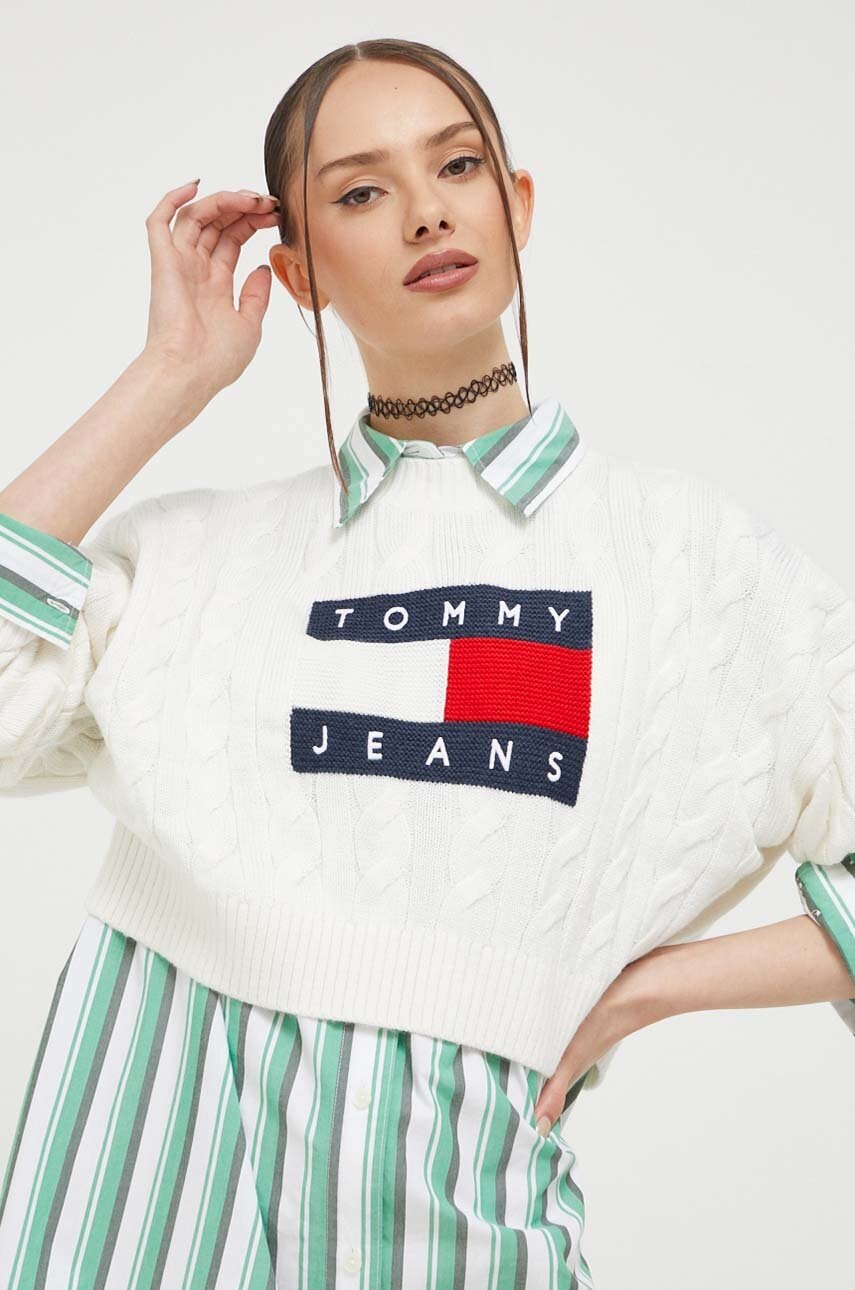 Tommy Jeans pulover femei, culoarea alb, light